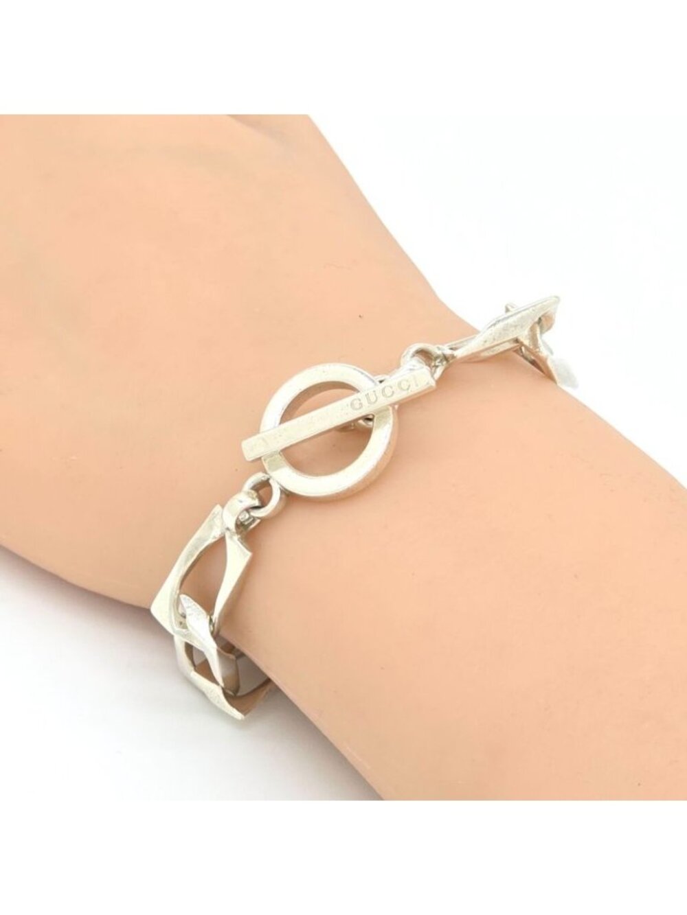 Gucci Figaro Chain Bracelet 16 cm Star Ring Silver Toggle Closure Logo 19.8 cm - Picture 2 of 10